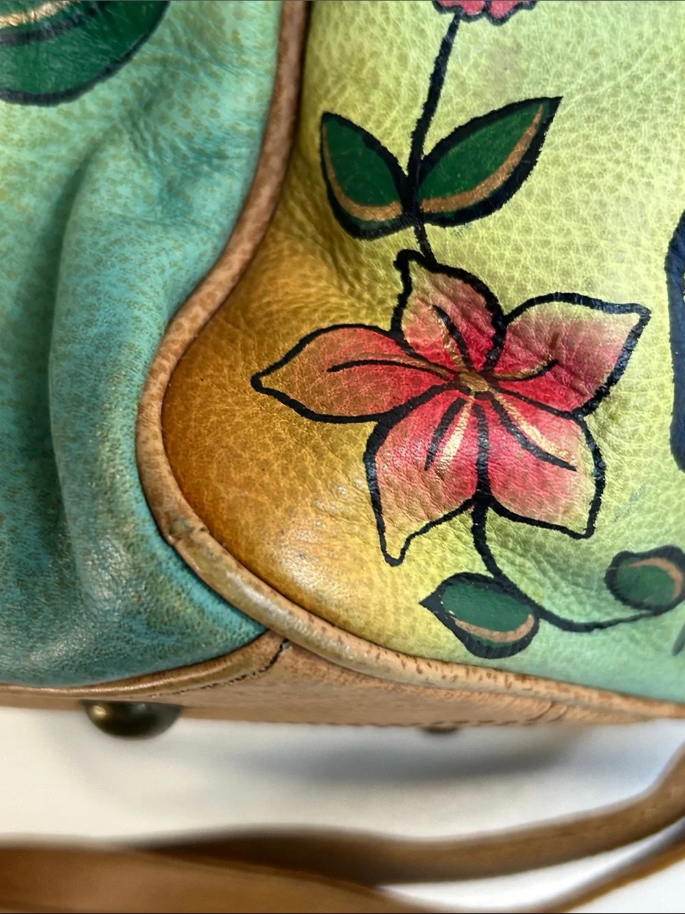 Anuschka Hand Painted Paisley Floral Theme Leather Satchel & Shoulder Strap